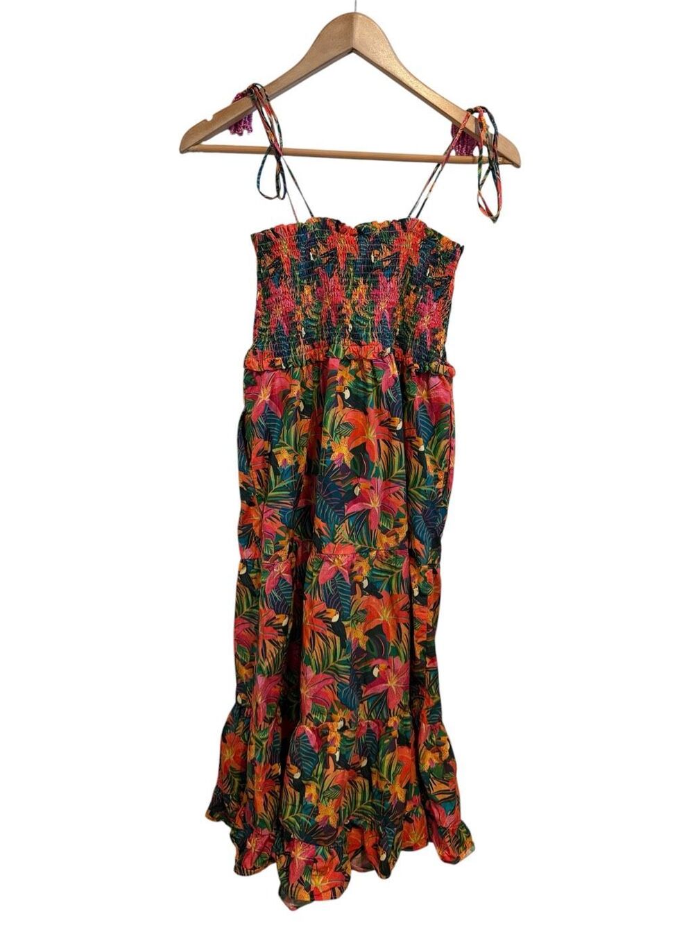 Farm Rio Anthropologie Tropical Beaded Sleeveless Midi Dress Size S - Picture 3 of 6
